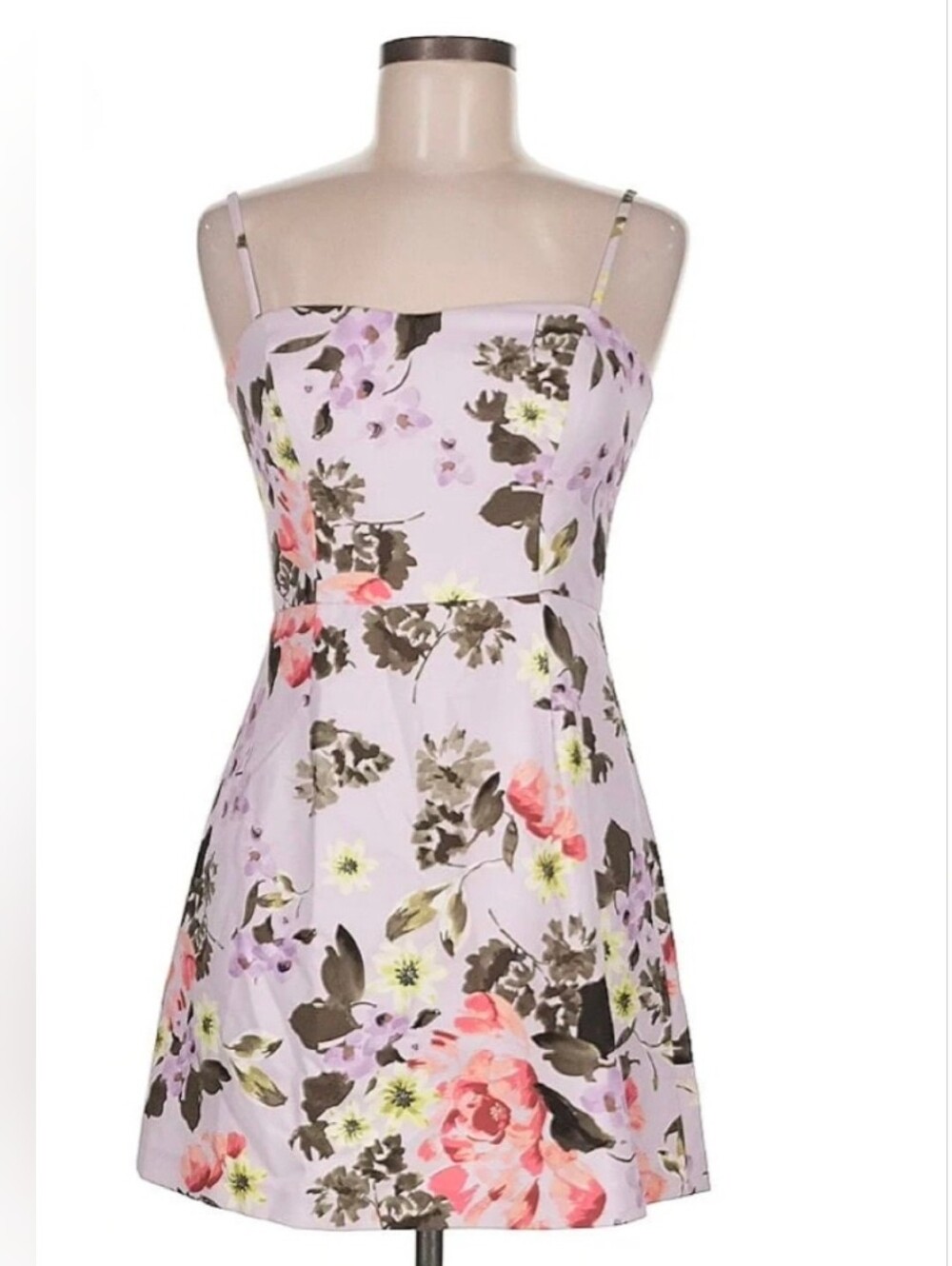 French Connection Floral Lilac Spaghetti-Strap A-Line Dress Sz 8
